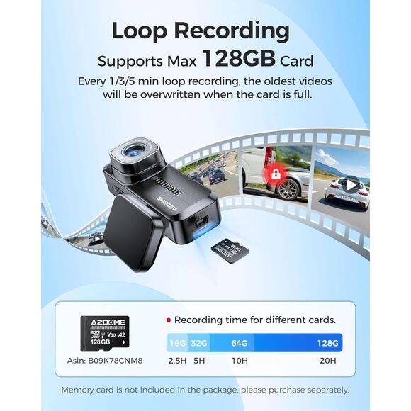 AZDOME M200 Dash Cam WiFi Mini Dashcam, 1080P Front Dash Camera for Cars - Picture 6 of 9